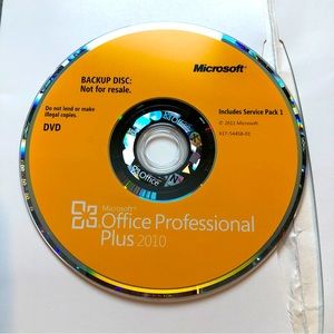 Microsoft Office 2010 Professional Plus Backup Disc w product key
